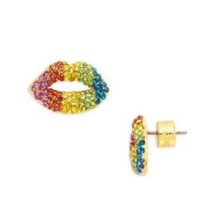 Kurt Geiger London Rainbow Pavé Lip Stud Earrings in Gold Tone